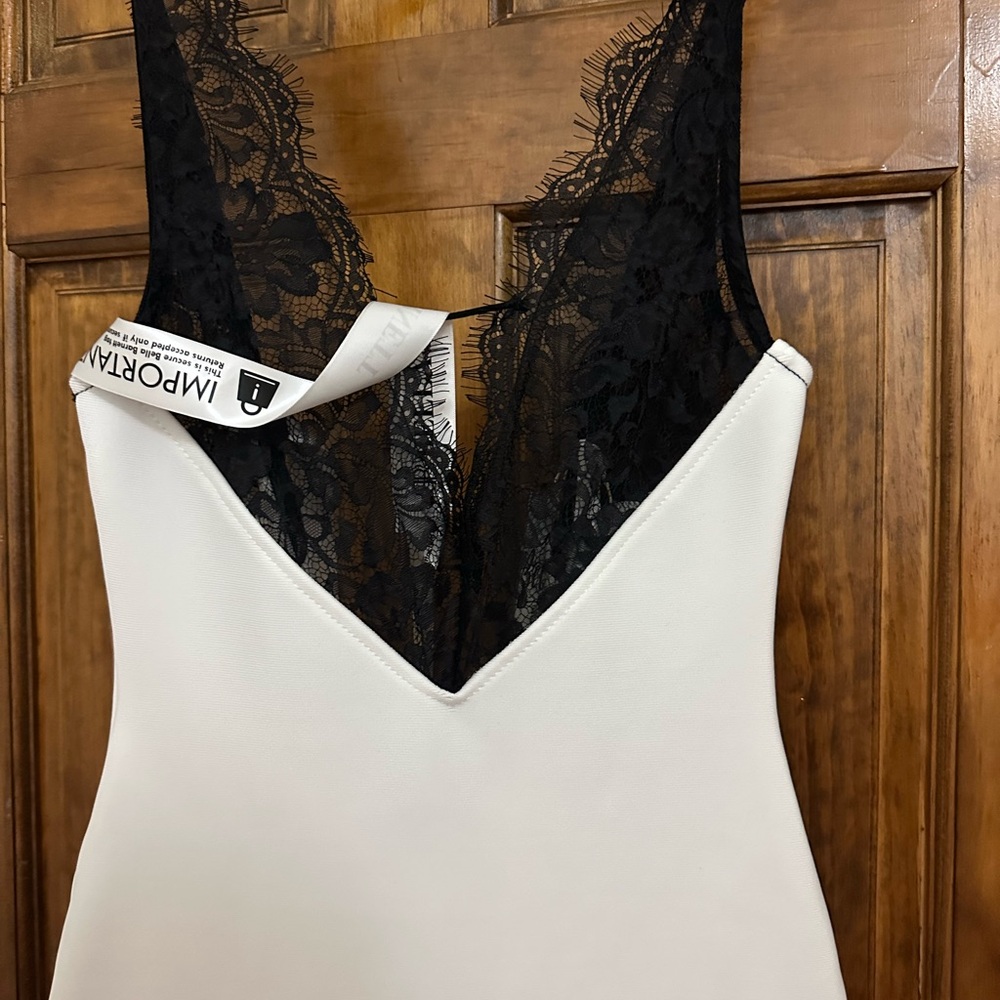 White Maxi Dress with Black Lace Detail - Picture 5 of 7